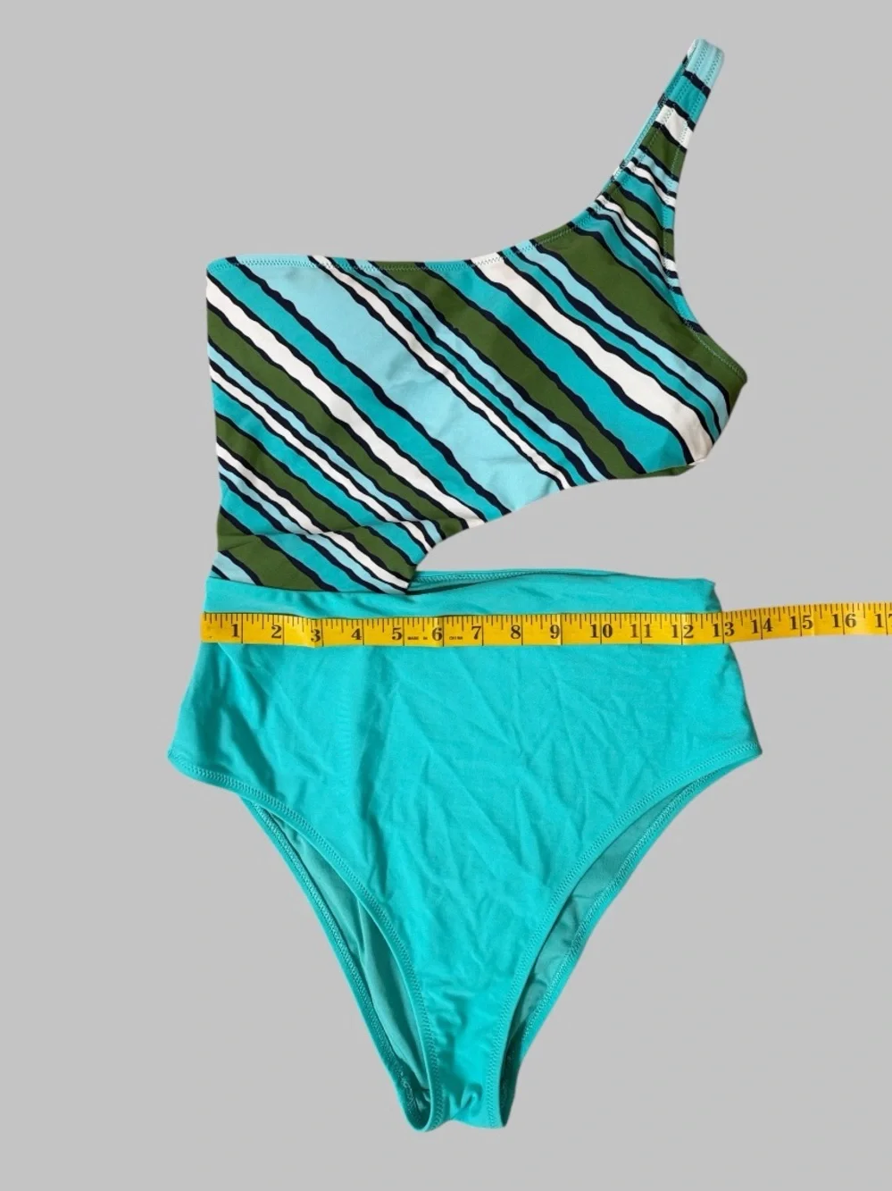 Aerie One Piece One Shoulder Cheeky Blue Striped Swimsuit